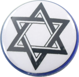 Jewish Star Button blau-schwarz-weiss